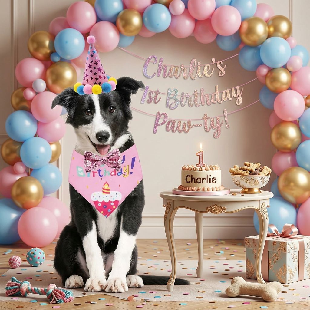 Dog Birthday Outfit Set for Dogs & Cats – Hat, Bandana & Bow Tie